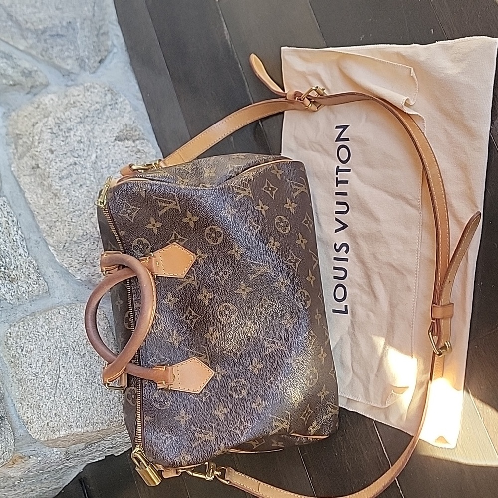 Louis Vuitton Brown Monogram Canvas Satchel with Tan Leather Trim